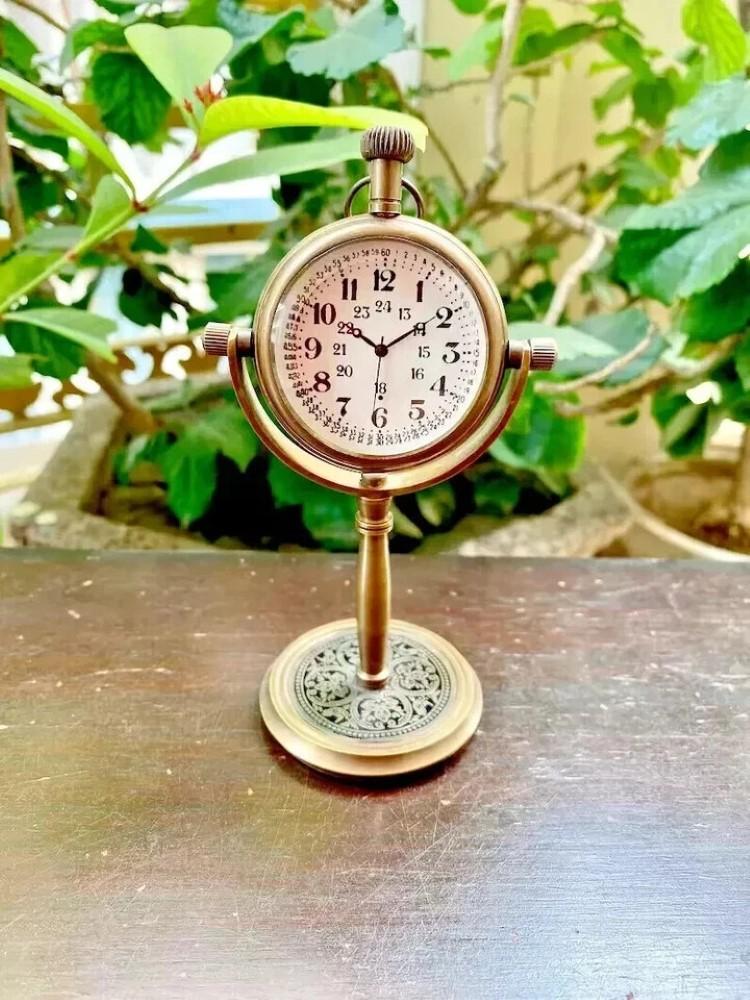 Clock Desk Vintage Table Top Antique Tabletop Brass Decorative Gift