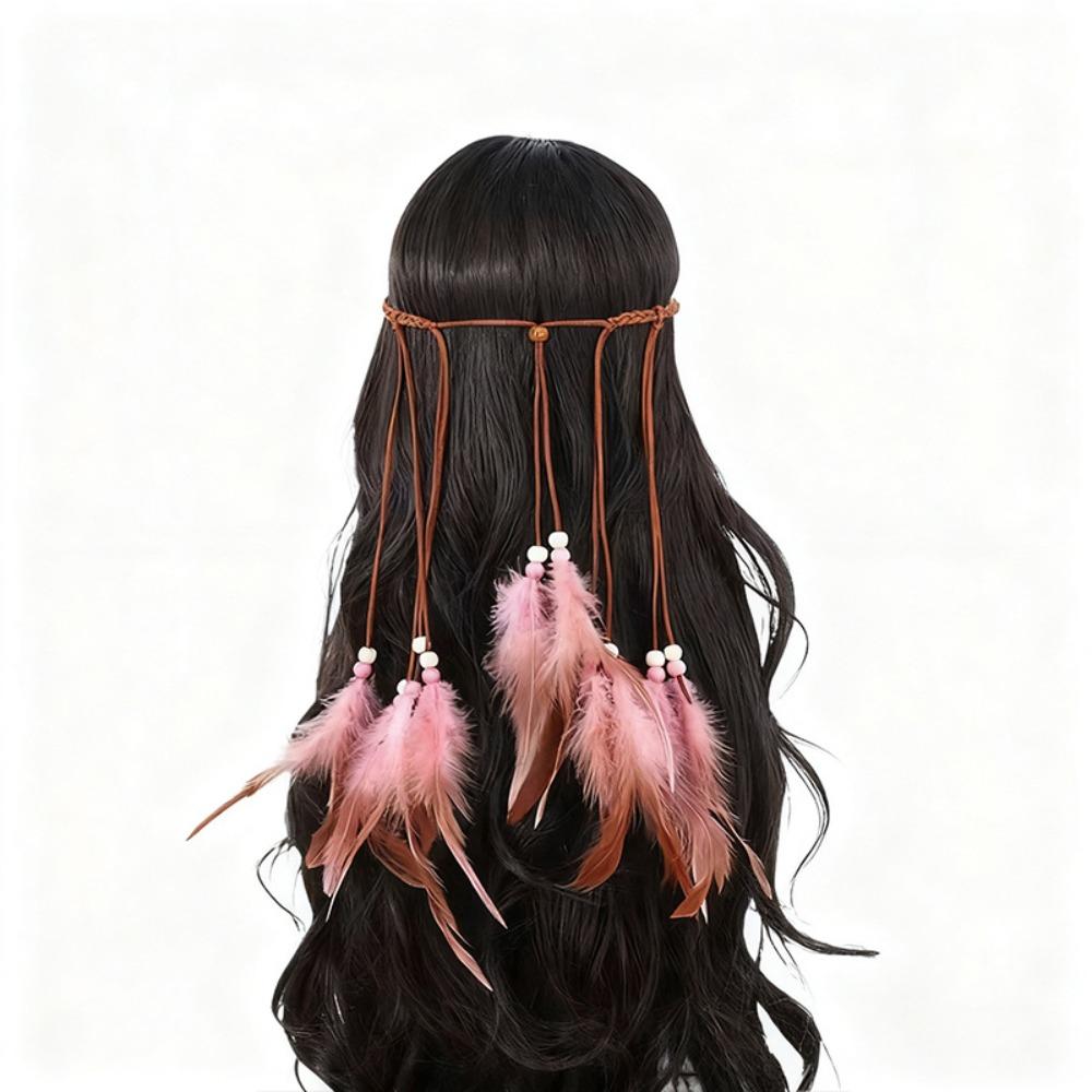 Braided Cord Bohemian Tassel Headband Tribal Feather Hair Extensions  Western Cowgirl Outfit