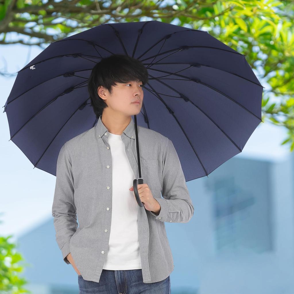 Ogawa 16 Ribs Large Size Long Umbrella Navy One Touch Rib 65cm Diameter 109cm Light and Durable Glass Fiber Ribs Embedded Button Jump Style Japanese