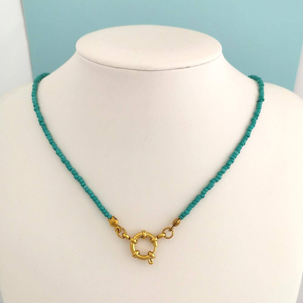Imitation Pearl Necklace Women Choker Seed Beads Rainbow Stainless Steel Clasp Sailor Buckle Base Chain Gold Color Boho