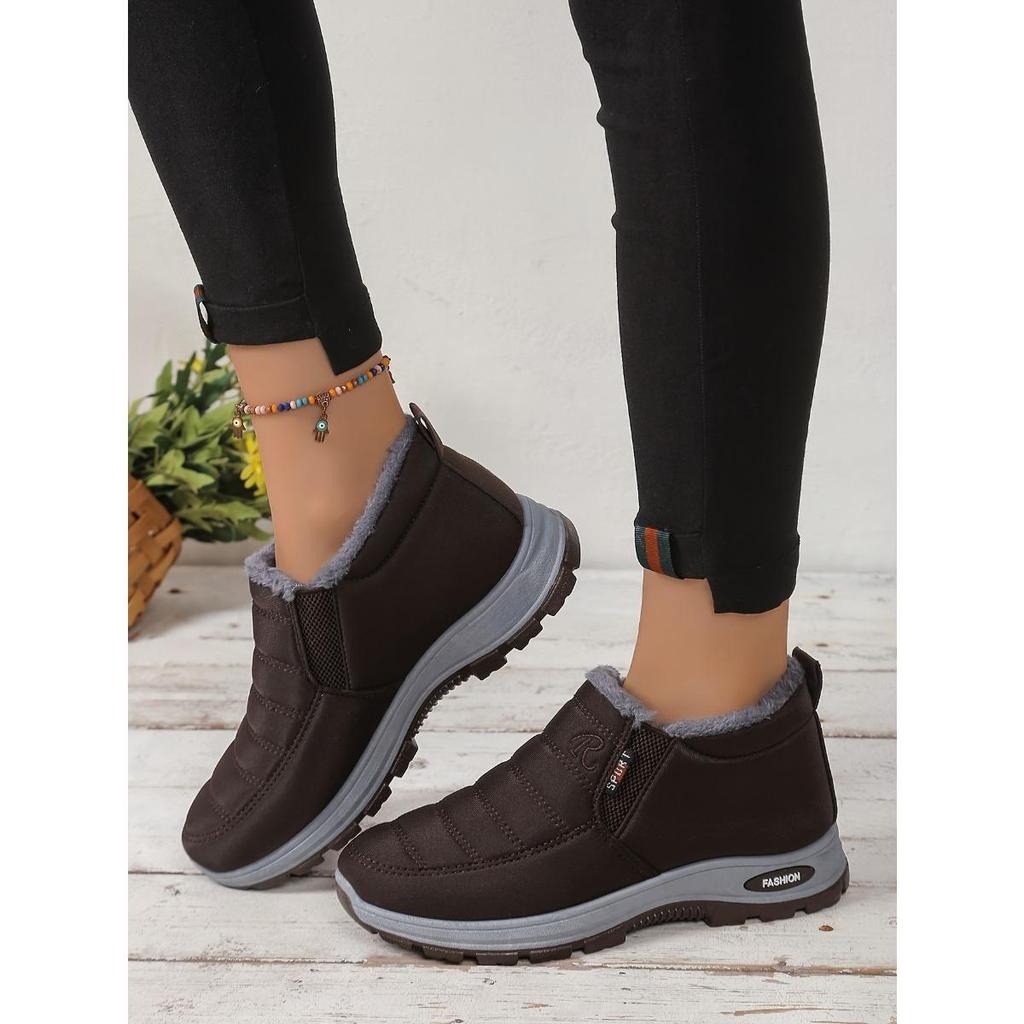 Women's Solid Color Fluffy Boots, Thick Soled Soft Soled Winter Warm Lining Boots, Non Slip Warm Short Boots