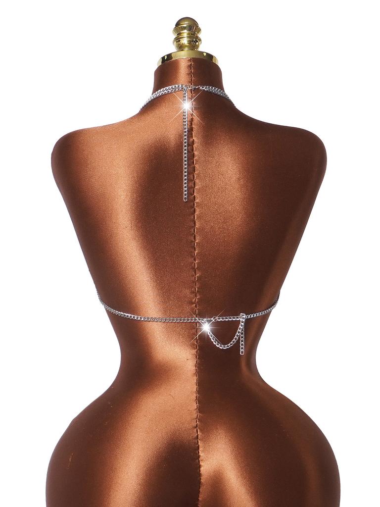 Transparente Perlen-Tops Bikini Rave Körper Party Kette BH-Tops Perlen Strandmode Damen Perlenstickerei Dessous Harness Bralette