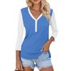 Women's Casual Fashion Sexy Comfortable V-neck Button Stitching Color Three-quarter Sleeve Top