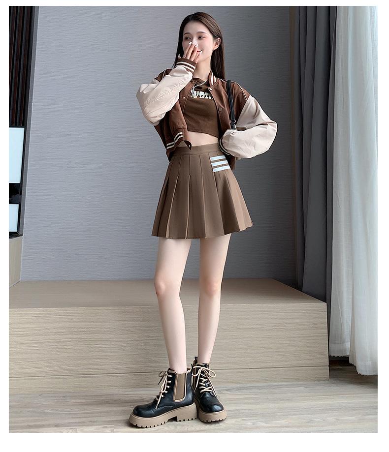 Women's Summer High Waist Pleated Mini Skirt - Striped A-Line College Style