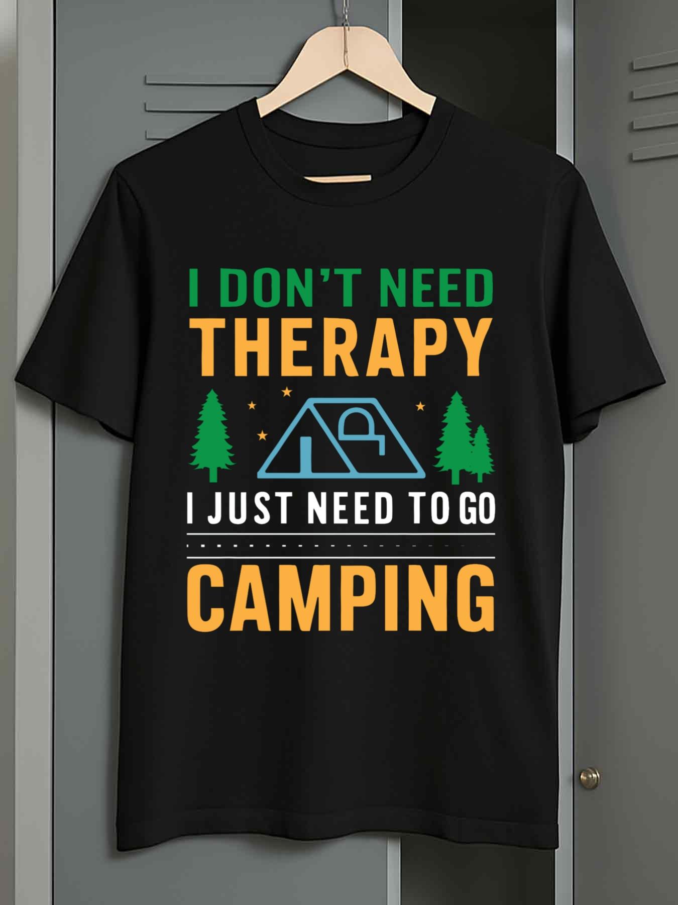 Men s T-Shirt Y2K 1pc Camping Slogan Black Oversized S