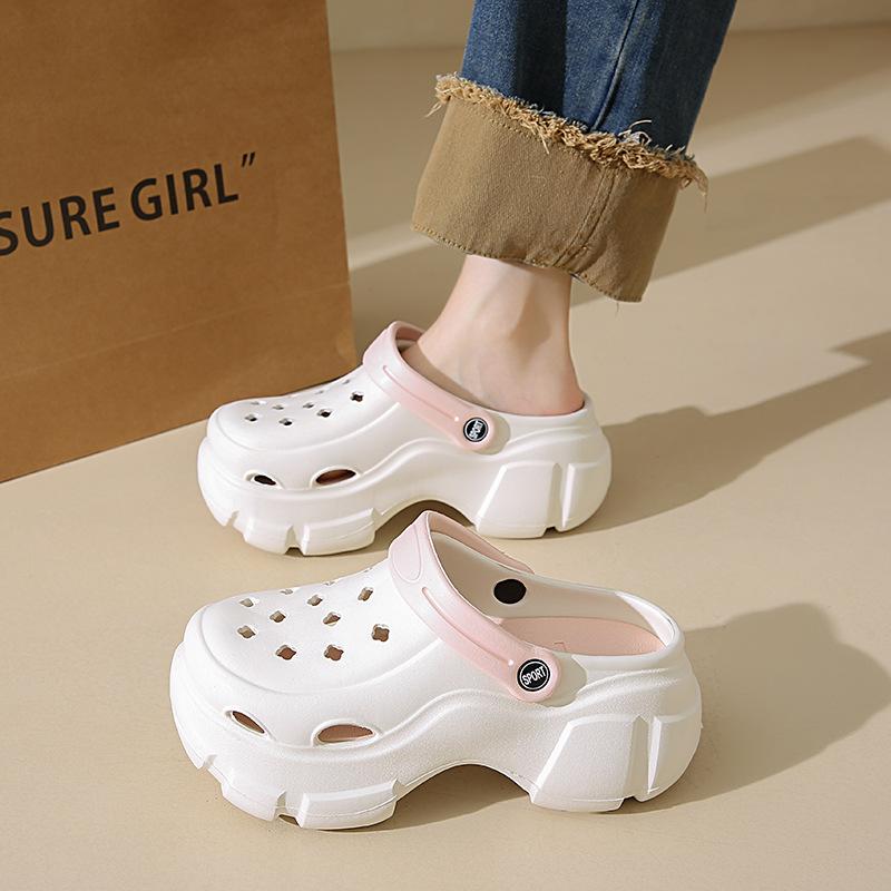 5154 solid color slippers women's 2025 new summer wear versatile thick-soled soft-soled heightening hole shoes women's slippers