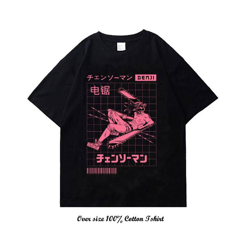 

Футболка в стиле хип-хоп с изображением человека-бензопилы и японского аниме, повседневная хлопковая футболка Harajuku, летняя мужская футболка унисекс с коротким рукавом S