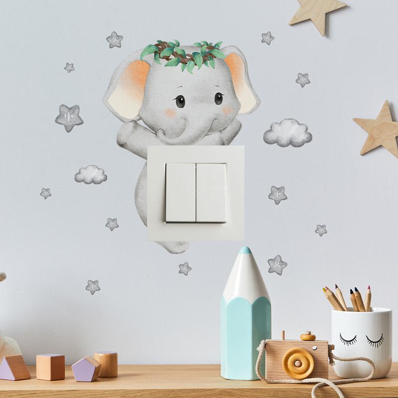 Cute Giraffe Bear Elephant Star Switch Sticker Kid Baby Bedroom Decoration Self-adhesive Home Decor Wallpaper Child Wall Decals