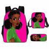 African Girl Schoolbag Three-piece Set, Primary School Students Backpack, Computer Bag, Large Capacity