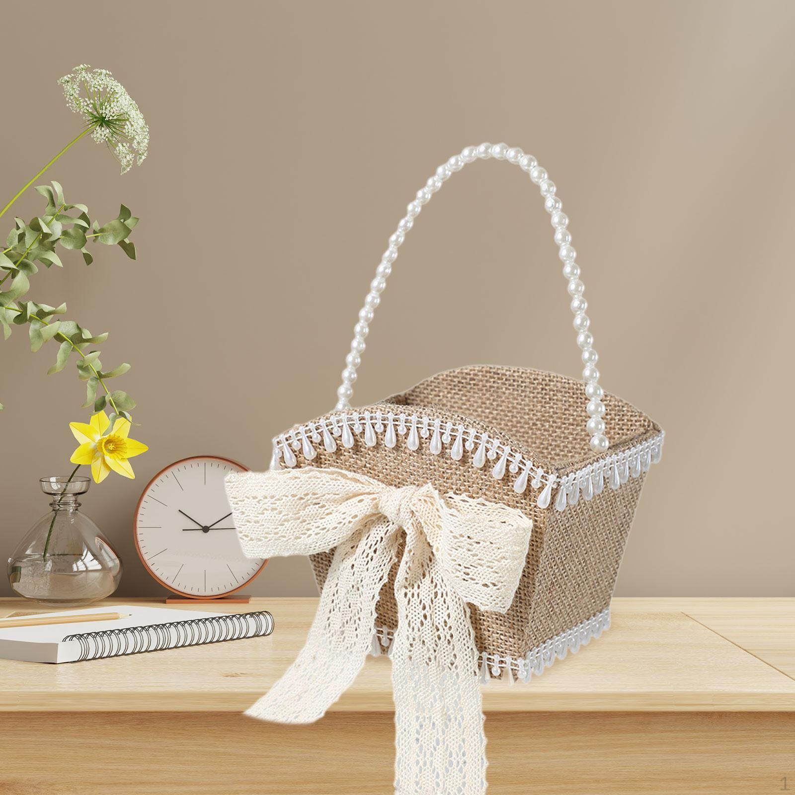 

Корзина для цветов из мешковины с бантом для вечеринок Портативный свадебный лепесток для B