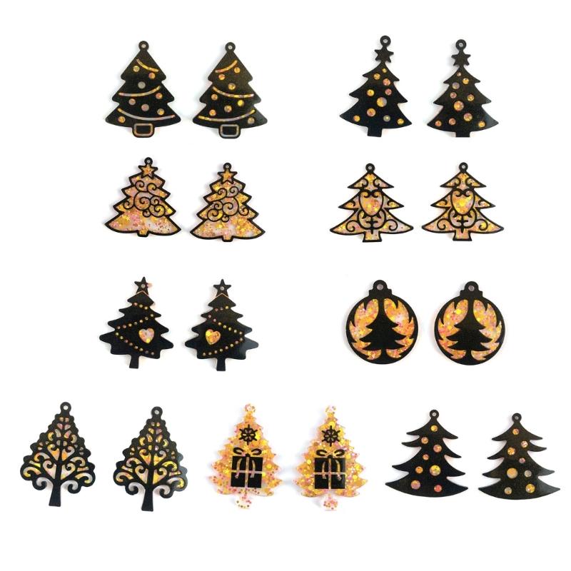 9 Pcs Diy Christmas Tree Assembled Earrings Mold Crystal Epoxy Diy Decorative Pendants Jewelry Resin Mold for Crafts