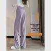 Damen Lila High-Waist Weitbeinige Taro Hose: Frühling/Herbst 2023 Koreanischer Stil Bodenlang Freizeitkleidung