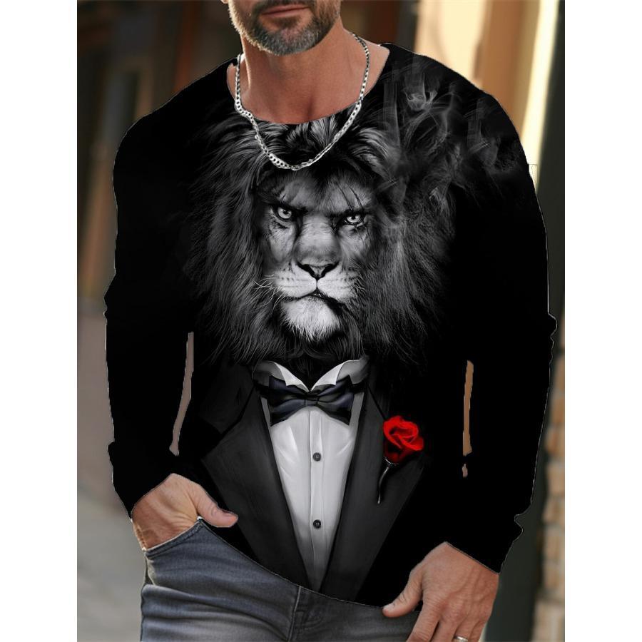 Men Spring Autumn Animal T Shirts Round Neck Long Sleeves Top Men's Sport Wear Plus Size Vintage 3d Print T Shirt
