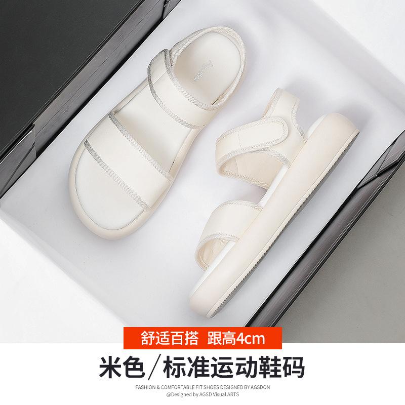 Augustine Black Sandals Women's 2025 New Summer Wear Velcro Flat-bottomed Sports Casual Beach Shoes