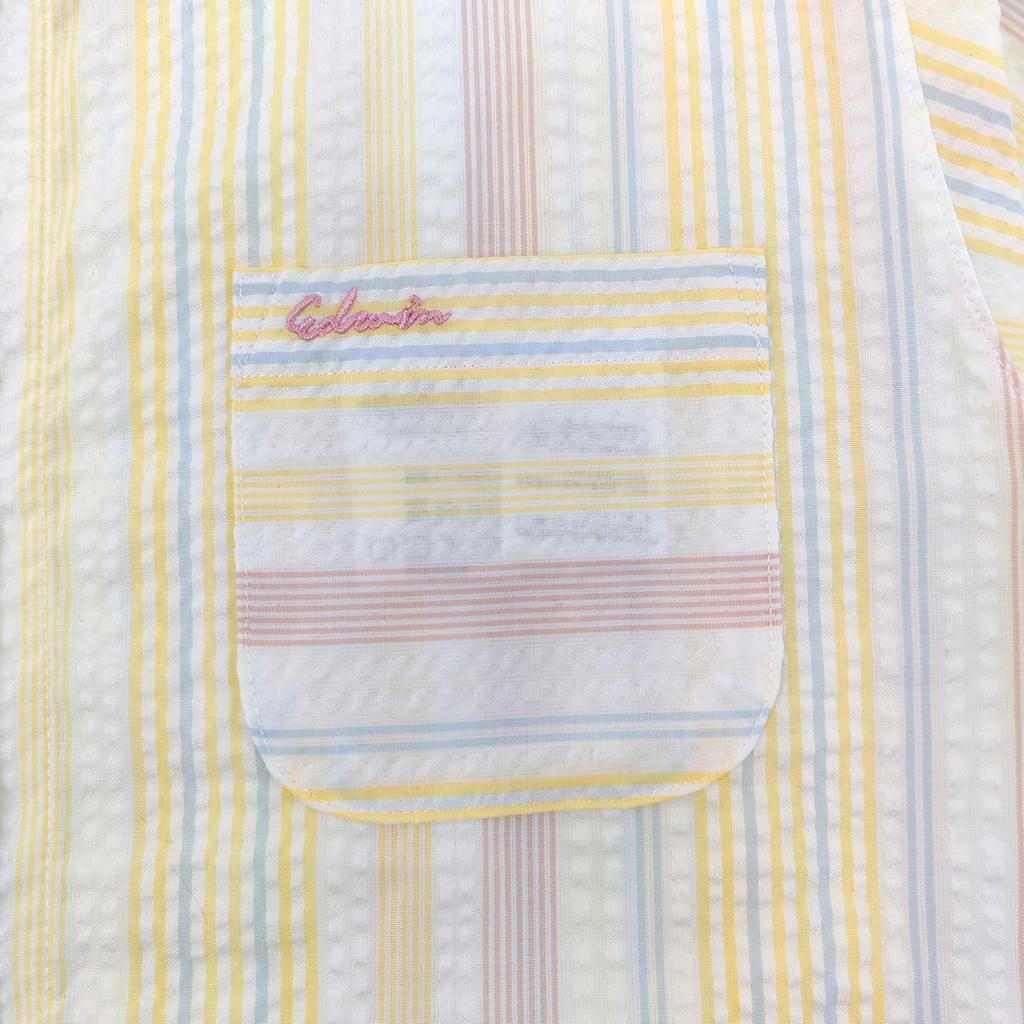 Takihyo EDWIN Short Sleeve Pajama Cotton Soccer Check and Stripe Short Cropped Shirt Yellow Women's Set, Blend, Pattern, Open-Front, Sleeves, Pants,