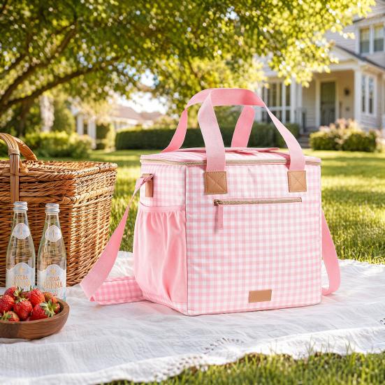 Insulation Lunch Bag, Leakproof Portable Cooler Tote Bag, Large Capacity Lunch Bag with Crossbody Strap, Portable Picnic Lunchbox for Outdoor Parties