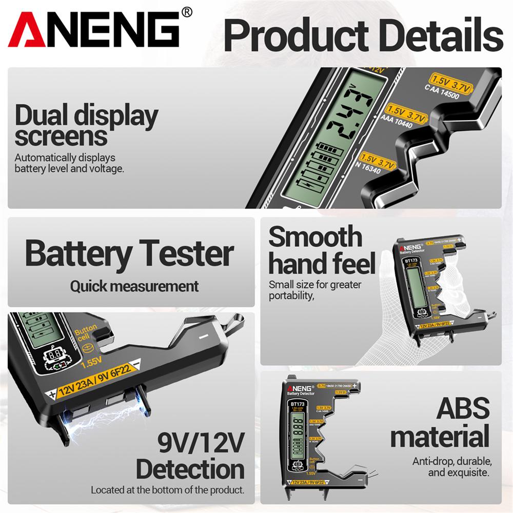 2026 Universal Battery Tester ANENG BT173 Battery Detector Test C D AA AAA N 9V Cell Button Meter Visual Display High Precision Testing Tester Tools