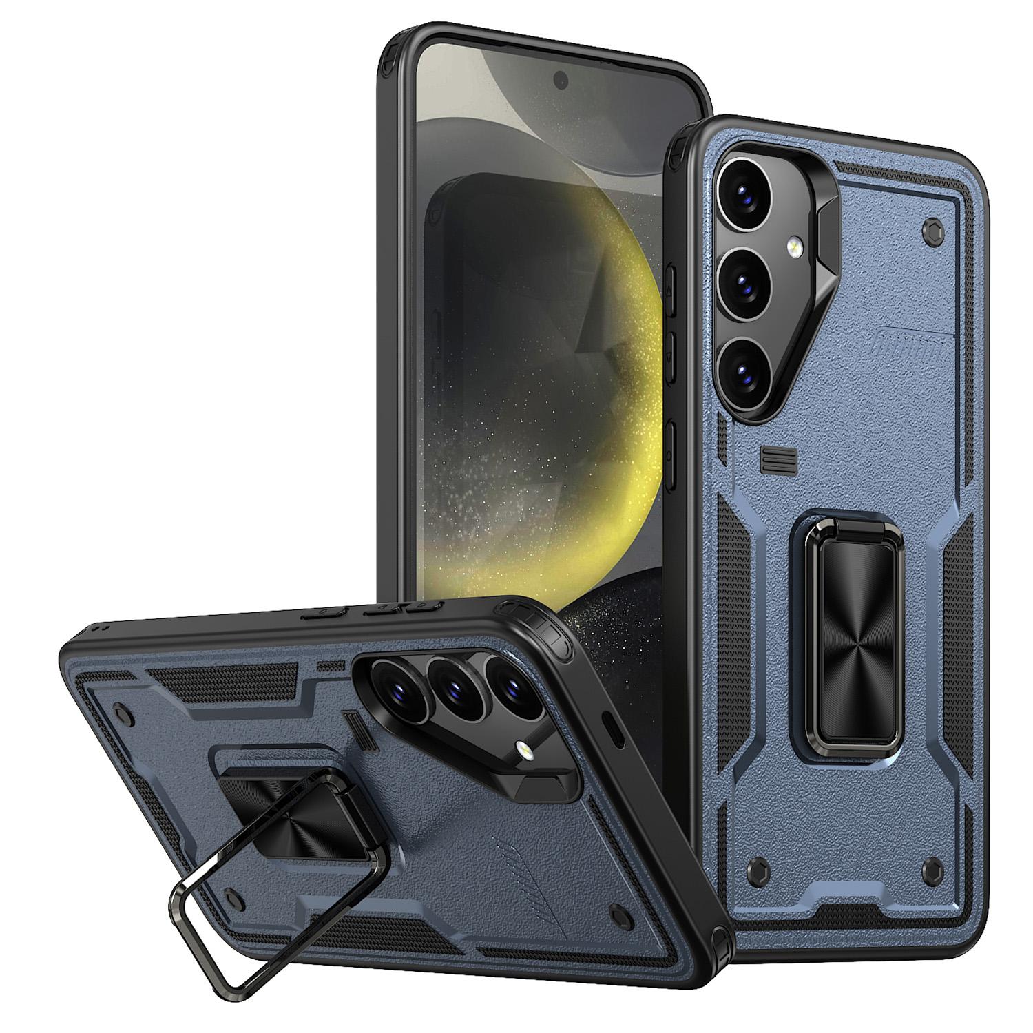 

For Samsung Galaxy S25+/S24+ Case Ring Kickstand Anti-Drop PC+TPU Phone Cover Blue