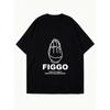 Oversized T Shirt Black Figgo Hand Print With Text Statement Graphic Tee For Casual Wear Streetwear Fashion Unisex Top