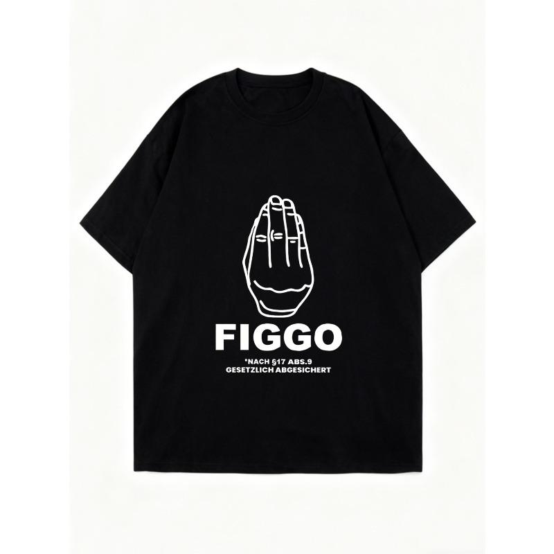 Oversized T Shirt Black Figgo Hand Print With Text Statement Graphic Tee For Casual Wear Streetwear Fashion Unisex Top