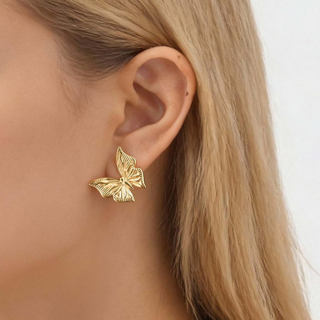 Fashion Stainless Steel Butterfly Earrings,18K Gold Plated Waterproof Earrings for Women,New Trendy Charm Jewelry Gift