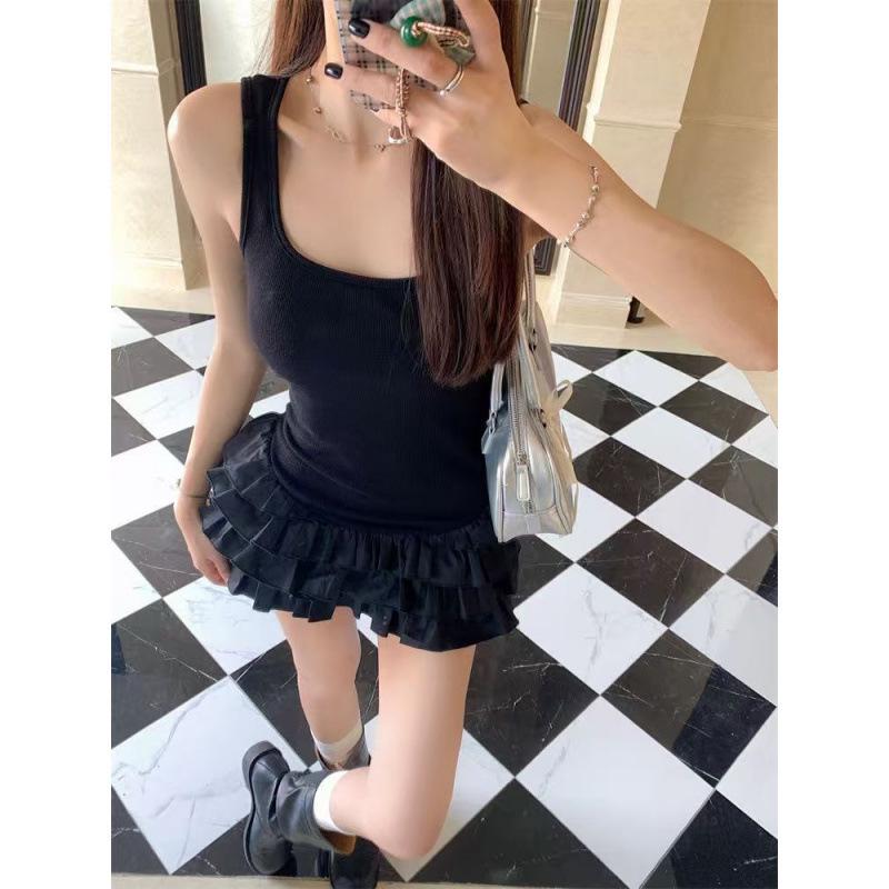 Sweet White A-Line Spaghetti Strap Dress - Summer Ruffle Skirt, Ballet Style, Slimming Waist