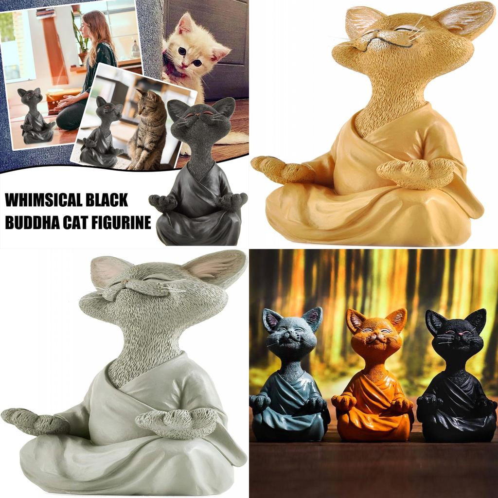 Whimsical Buddha Cat Figurine Hand Painted Resin Collectible Home Decor Gift