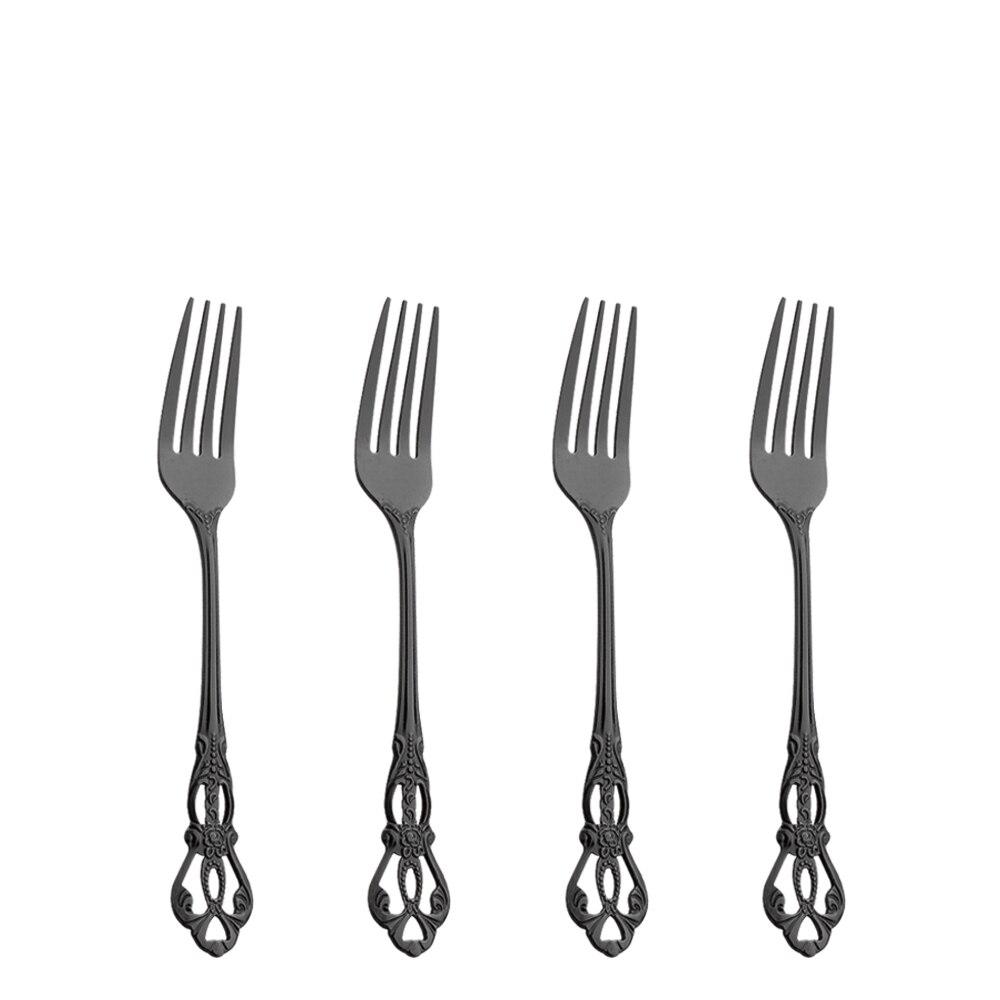 4Pcs Dinnerware Mini Colorful Vintage Coffee Spoon Flatware Royal Style Silverware Tea Fork Carved Ice Cream Gold Tableware Set