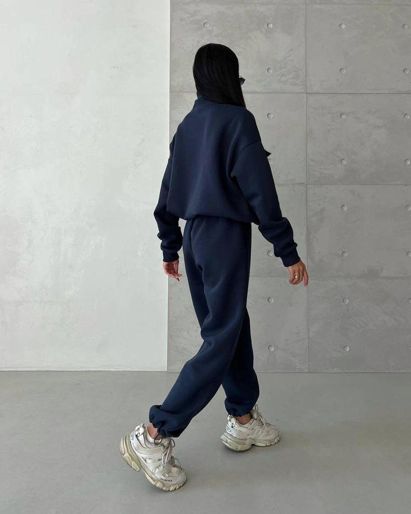 Europäischer und Amerikanischer Stil Lässiger Patchwork Verdickter Langarm-Sweatshirt und Hosen Set 2025