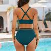 2Pcs/Set Women Summer Bikini Set V-Neck Sling Padeded Bra High Waist Side Drawstring Swimming Trunks Suit  Two-piece Swimsuit