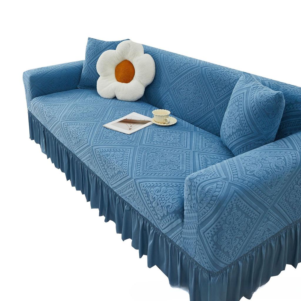 New Skirted Sofa Cover  All Purpose  Four Season Anti Cat Scratch  Straight Row Three Seat Sofa Cover Cloth