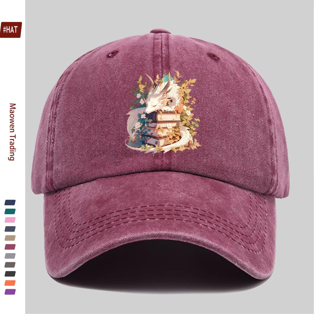 Pc White Giant Dragon Lying On a Book Printed Baseball Cap Comfortable Soft Stylish and Elegant Sun Hat Suitable for Party