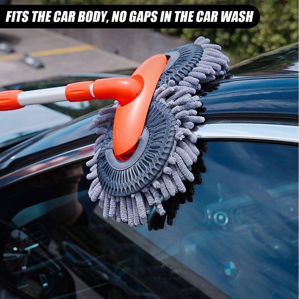 Rotating Car Wash Mop Three-Section Telescopic Roof Window Double Head Brush Maintenance Washing Cleaning Tools Auto Accessories