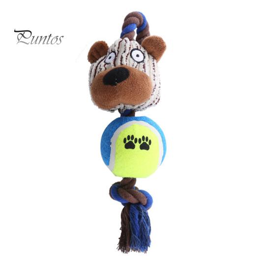 Wear-resistant Dog Toy Plush Squeaky Animal Head Tennis Ball Chew Interactive Teeth Cleaning Rope Knot Teething for Medium Large Dogs Tug-of-War Soft