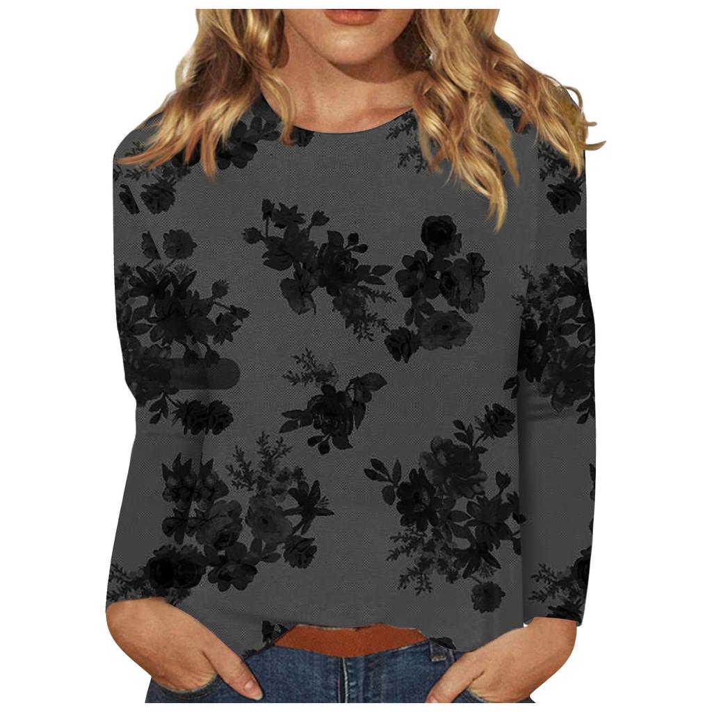 Women's Fashion Daily Versatile Casual O-Neck Long Sleeve Printed Top