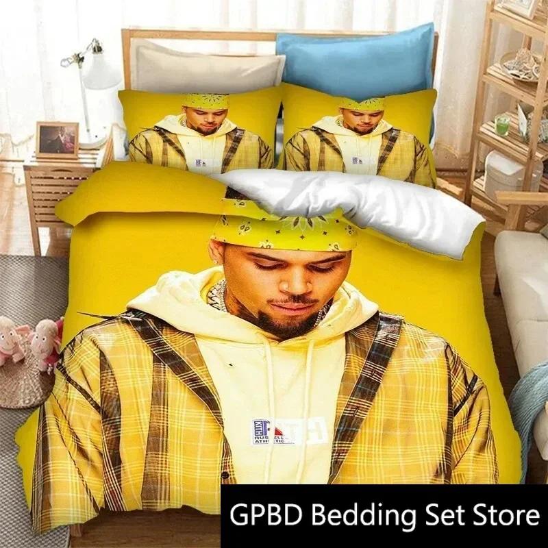3D Druck Rapper Chris Brown Bettwäsche Set Doppel Twin King Bettbezug Bettdecke Kissenbezug Jungen Mädchen Erwachsene Schlafzimmer