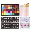 Watercolor Face Paint Palette Set Professional Multiple Body Painting Colors Set with 10 Brush 4 Stencil Stickers 2 Gem Stickers Safe Non Water Ac