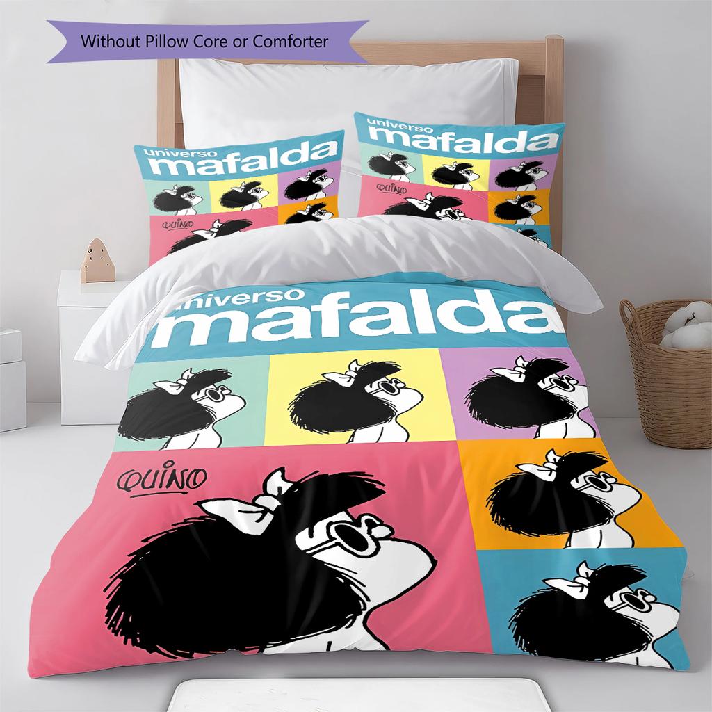 Mafalda Pattern Bedding,Quilt Set Quilt Cover Pillowcase Home Birthday Gift (1 * Duvet Cover + 2 * Pillowcase, Without Core)