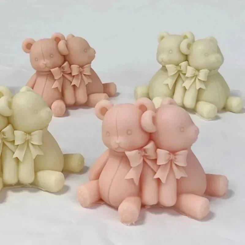 Cute Cartoon Back-to-back Lover Bear Pattern Silicone Mold Handmade Candle Soap Gypsum Decoration Resin DIY Mould Accessories