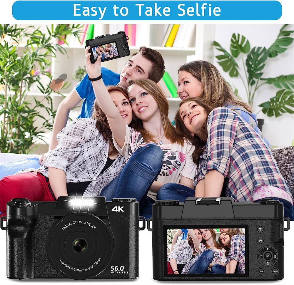 4K Digital Camera 48MP with 3 LCD Screen 16X Zoom Wide Angle & Macro Lens HDMI Output Motion Detection Supports 128GB SD Card