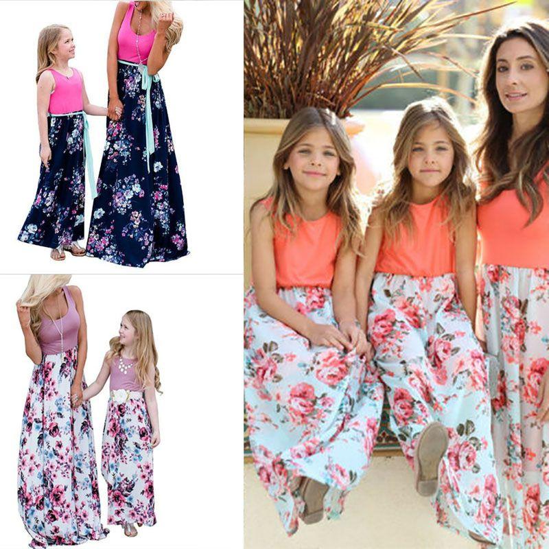 Elegant Floral Holiday Maxi Dress Family Matching For Mom And Daughter