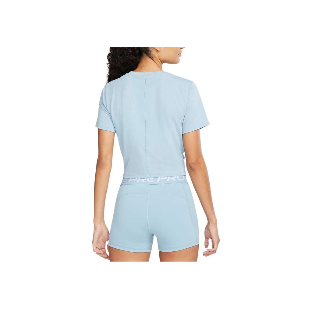 Nike Dri-Fit Solid Logo Round Neck Short Sleeve T-Shirt Women Tops Blue DD4922-494