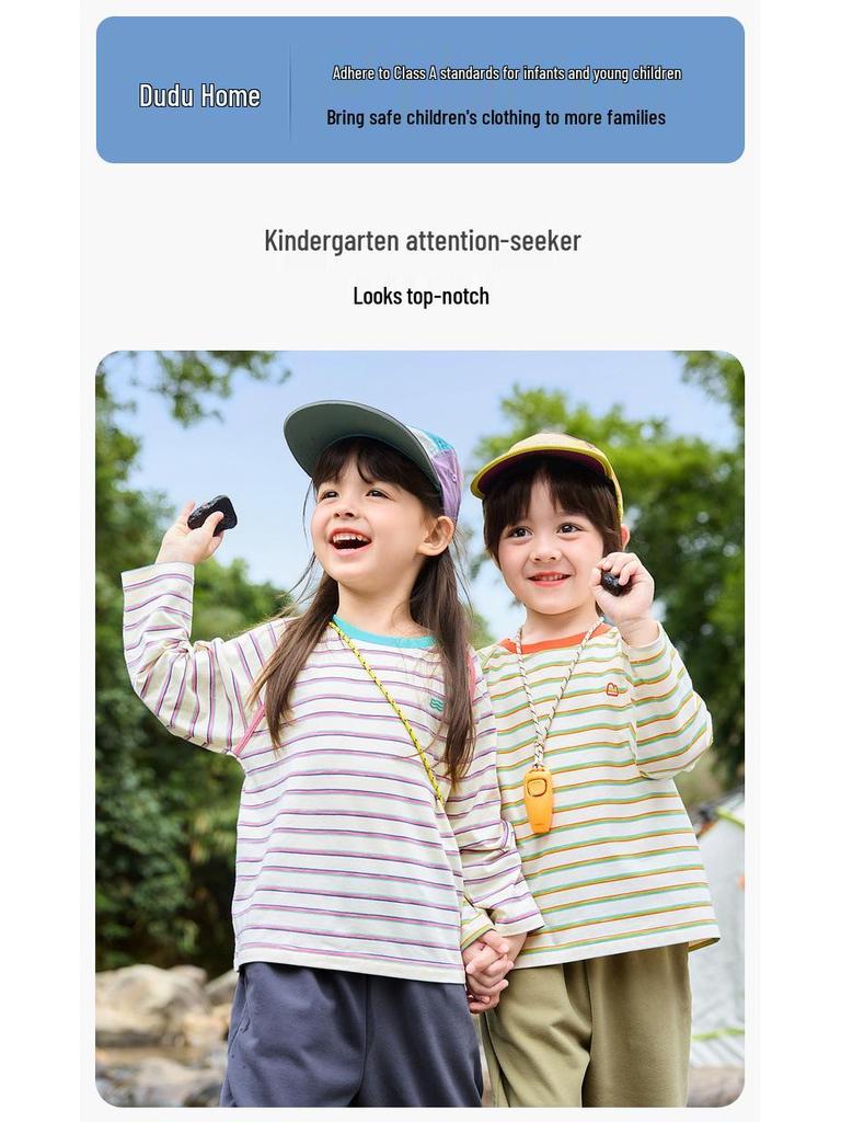 Dududu Kids' Striped Long Sleeve T-shirt - Spring 2025 New Arrival for Boys & Girls