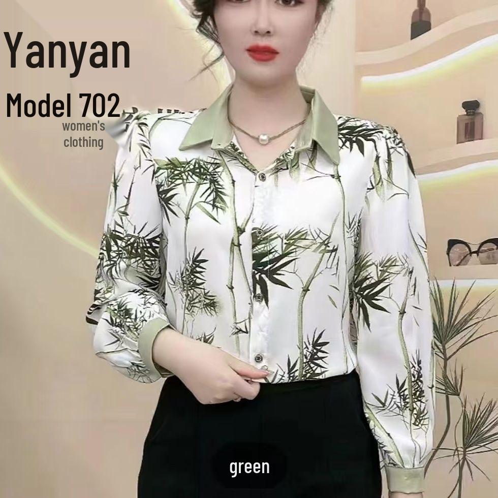 

Retro Chiffon Seven-Sleeve Slimming Blouse - Chinese Style Fashion Top 2024 4XL (140-150 jin) зелёный