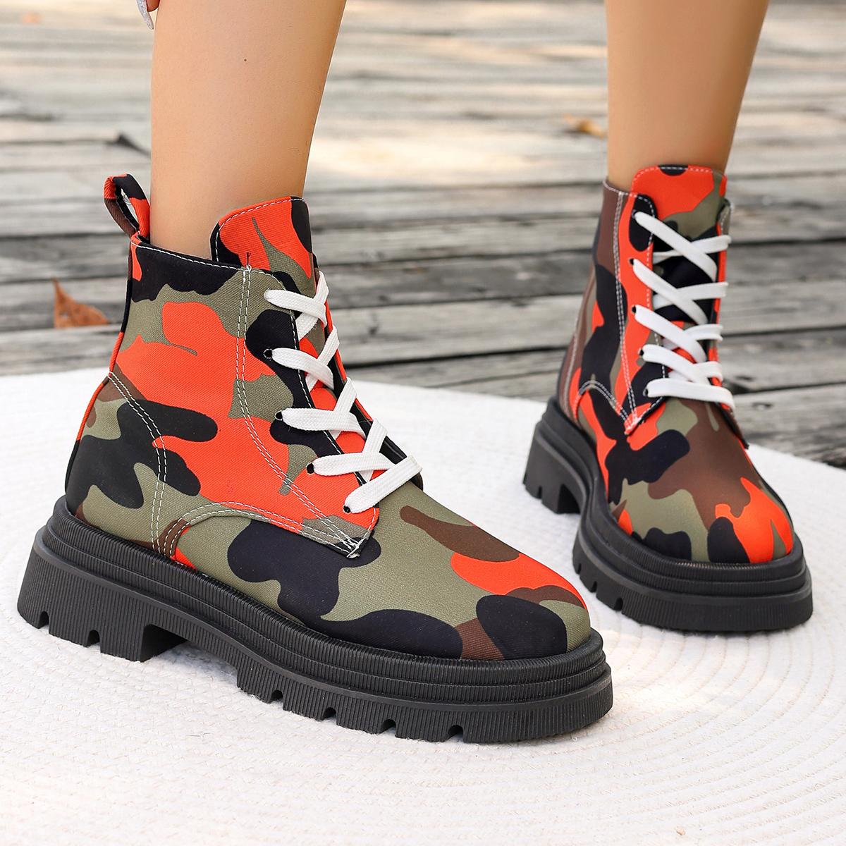 

Мода Осень 2024 Новые Ботильоны с принтом Женские Ботинки на массивной платформе на шнуровке Дизайнерские Ретро Короткие Ботинки на платформе Обувь для женщин 36