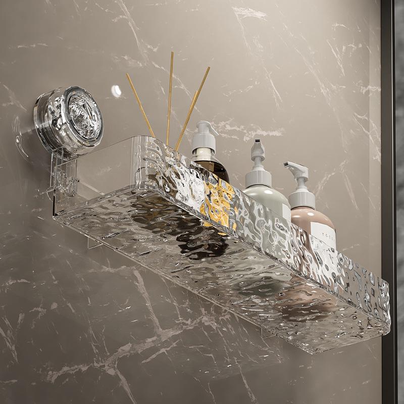 Punch-Free Suction Cup Bathroom Shelf - Wall-Mounted, Corrugated Washroom Storage Rack