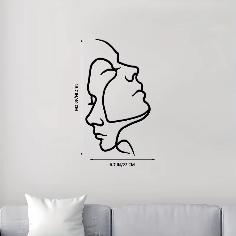 Figurative Couple Headshot Wall Decor - Abstract Line Silhouette Metal Iron Art | Stylish Sticker Mural and Wall Decorations