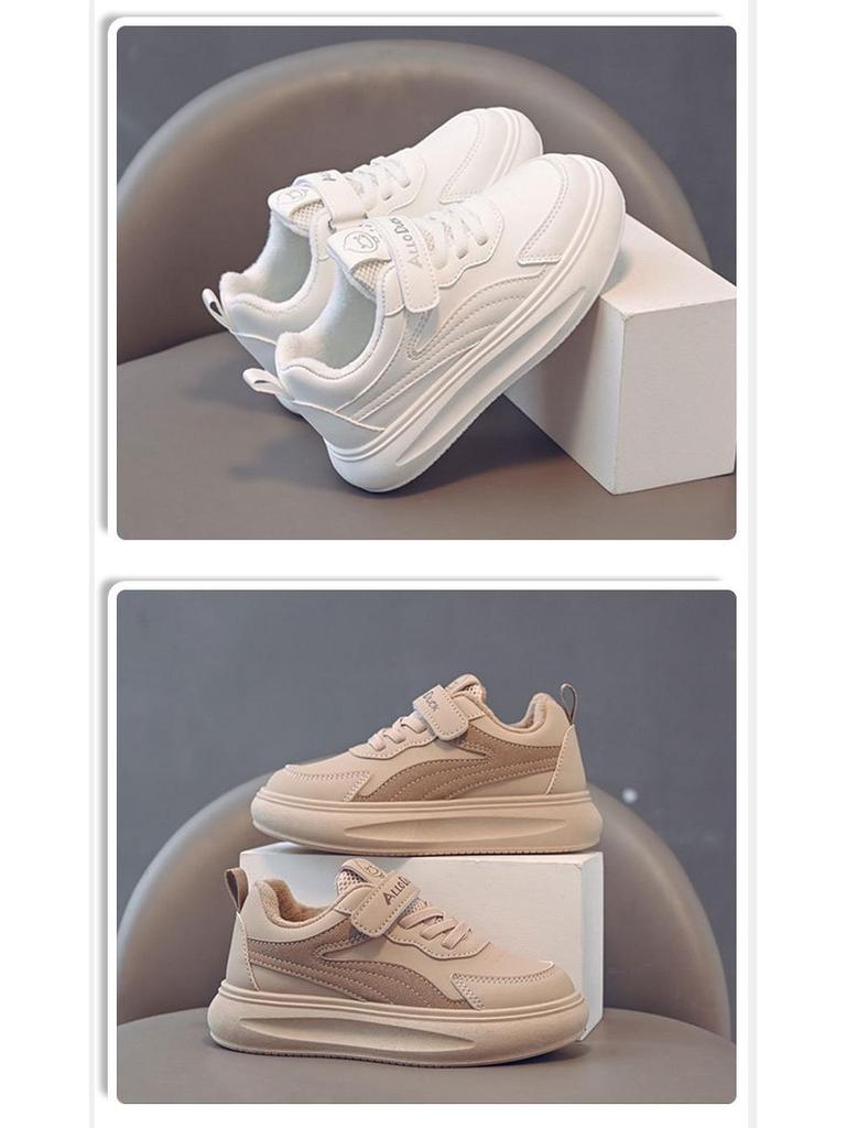 Kids' High-Top White Sneakers: Boys' Sports Shoes and Girls' Skate Shoes with Velvet Lining