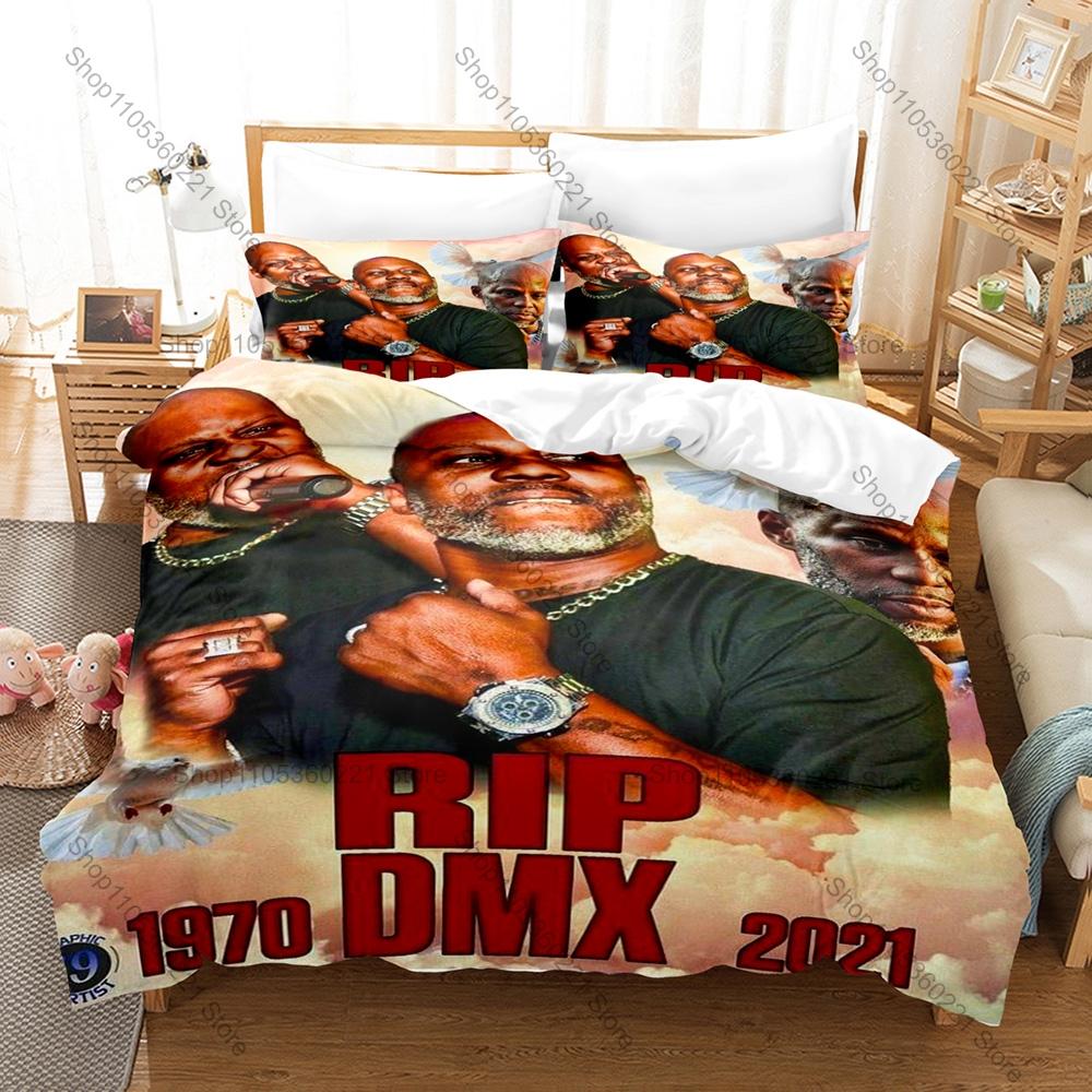RIP DMX Duvet Cover + 2 Pillowcases, Hip Hop Legend Memorial Print Bedding Set Fans Unique Memorial Design Bedroom Bedding Set