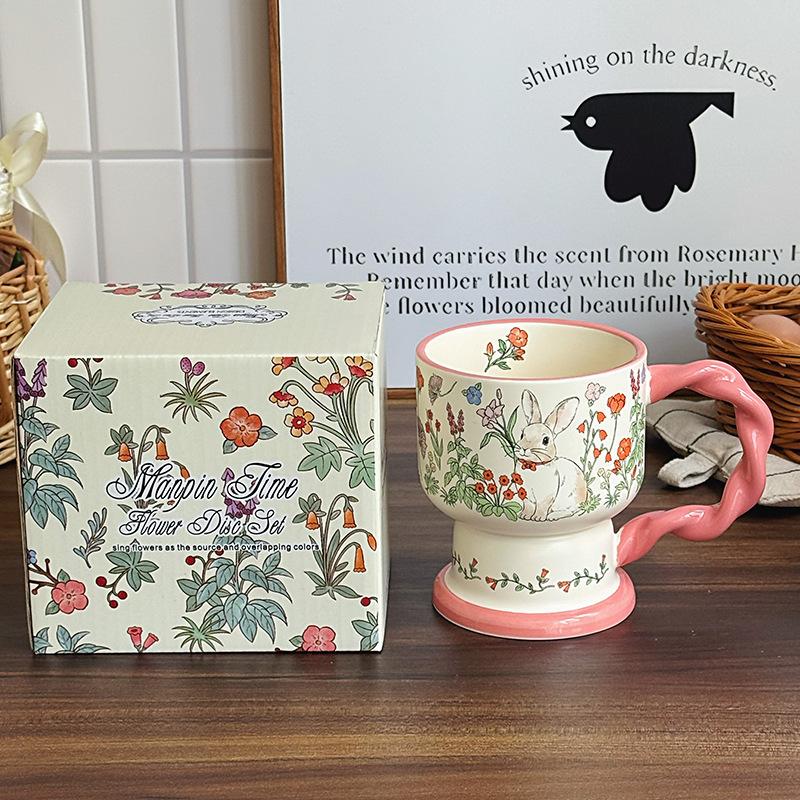 High-value Retro Oil Painting-like Ceramic Mug, High-end Coffee Cup, Girls' Birthday Gift, Practical Souvenir